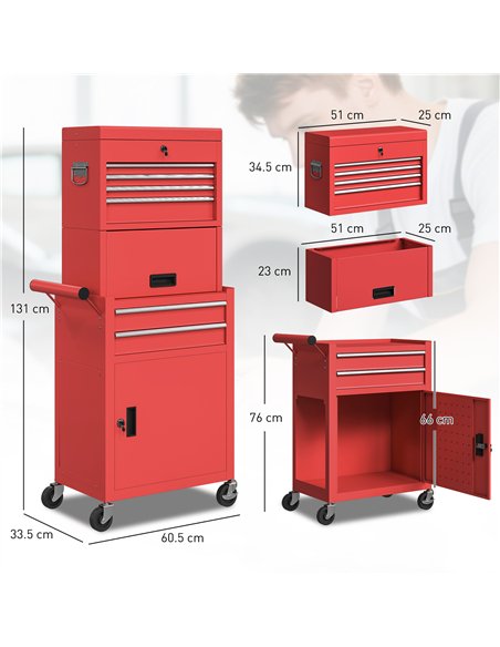 HOMCOM Three-Part Steel Locking Tool Chest - Red - pic 173438 | FastDaddyshop