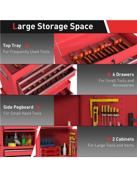 HOMCOM Three-Part Steel Locking Tool Chest - Red - pic 173439 | FastDaddyshop