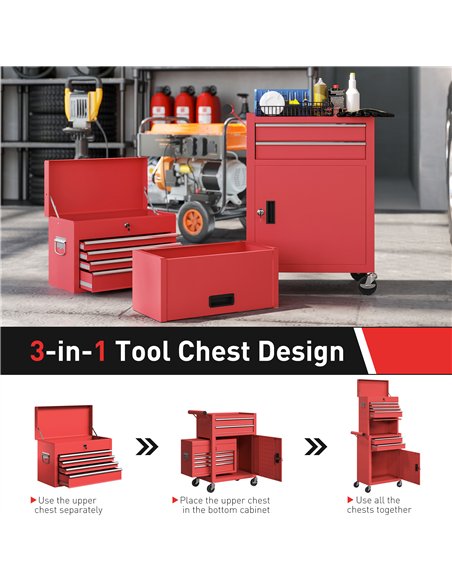 HOMCOM Three-Part Steel Locking Tool Chest - Red - pic 173440 | FastDaddyshop