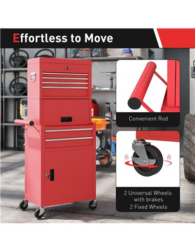 HOMCOM Three-Part Steel Locking Tool Chest - Red