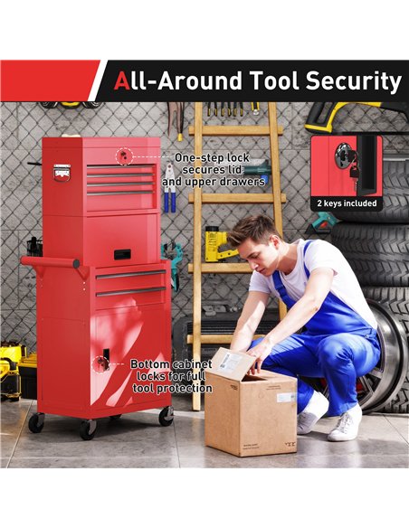 HOMCOM Three-Part Steel Locking Tool Chest - Red - pic 173442 | FastDaddyshop