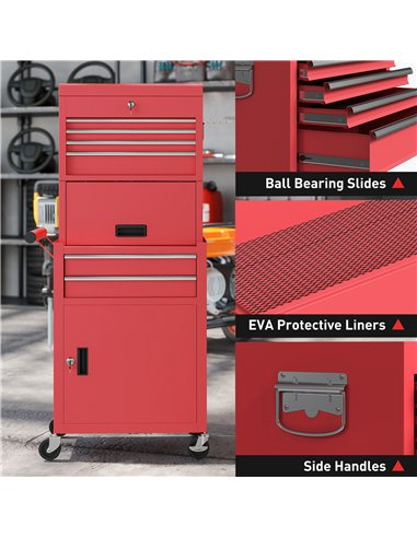 HOMCOM Three-Part Steel Locking Tool Chest - Red