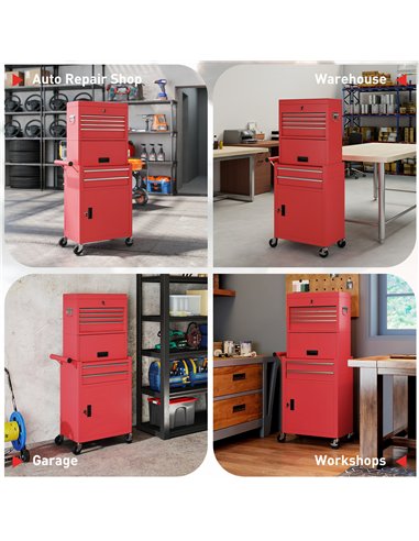HOMCOM Three-Part Steel Locking Tool Chest - Red