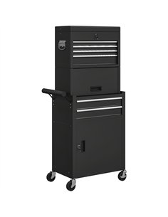 HOMCOM Three-Part Steel Locking Tool Chest - Black