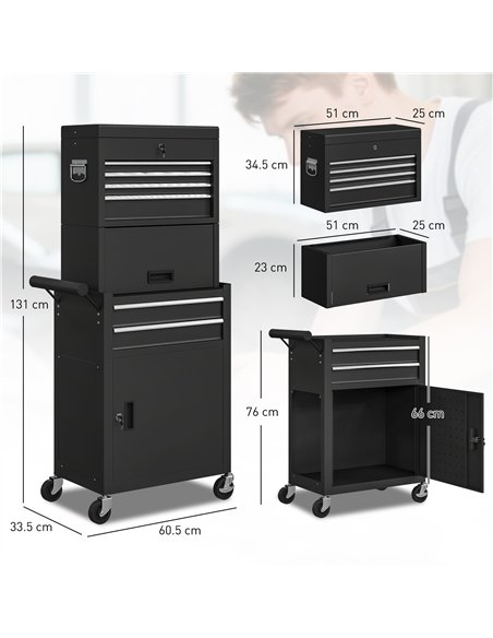 HOMCOM Three-Part Steel Locking Tool Chest - Black - pic 173447 | FastDaddyshop