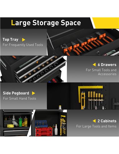 HOMCOM Three-Part Steel Locking Tool Chest - Black