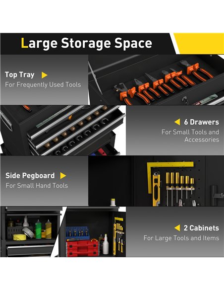 HOMCOM Three-Part Steel Locking Tool Chest - Black - pic 173448 | FastDaddyshop