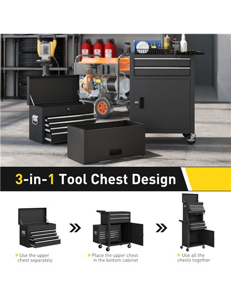 HOMCOM Three-Part Steel Locking Tool Chest - Black - pic 173449 | FastDaddyshop