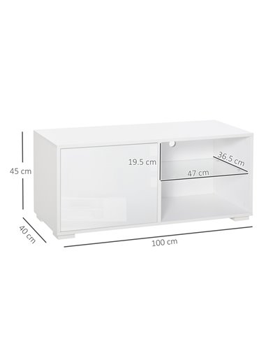 Homcom 1000mm High Gloss Boxy TV Cabinet with Storage, White
