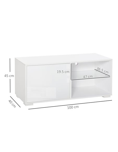 Homcom 1000mm High Gloss Boxy TV Cabinet with Storage, White - pic 17345 | FastDaddyshop