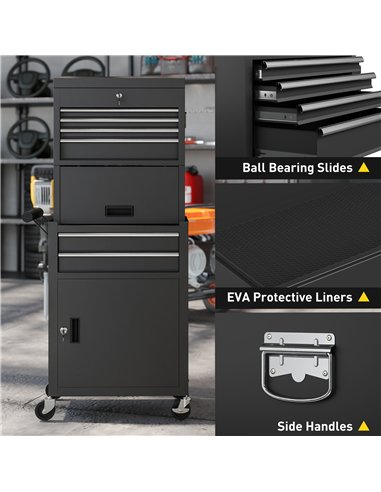 HOMCOM Three-Part Steel Locking Tool Chest - Black