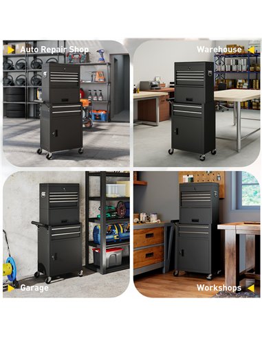 HOMCOM Three-Part Steel Locking Tool Chest - Black