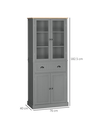 HOMCOM 180cm Tall Kitchen Pantry Cupboard, Freestanding Storage Cabinet with 5 Tier, Adjustable Shelves,  Drawer, Grey