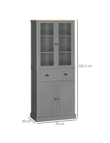 HOMCOM 180cm Tall Kitchen Pantry Cupboard, Freestanding Storage Cabinet with 5 Tier, Adjustable Shelves,  Drawer, Grey - pic 173456 | FastDaddyshop