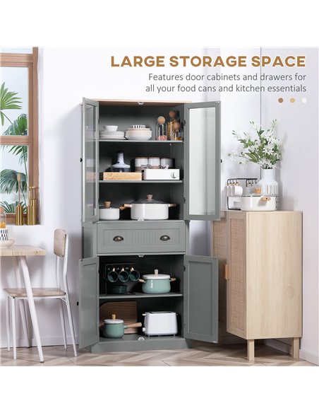HOMCOM 180cm Tall Kitchen Pantry Cupboard, Freestanding Storage Cabinet with 5 Tier, Adjustable Shelves,  Drawer, Grey - pic 173457 | FastDaddyshop