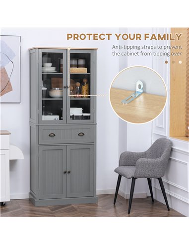 HOMCOM 180cm Tall Kitchen Pantry Cupboard, Freestanding Storage Cabinet with 5 Tier, Adjustable Shelves,  Drawer, Grey