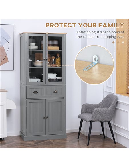 HOMCOM 180cm Tall Kitchen Pantry Cupboard, Freestanding Storage Cabinet with 5 Tier, Adjustable Shelves,  Drawer, Grey - pic 173460 | FastDaddyshop