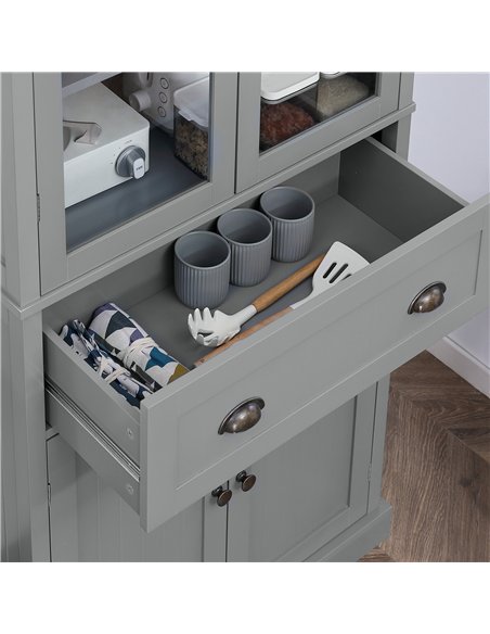 HOMCOM 180cm Tall Kitchen Pantry Cupboard, Freestanding Storage Cabinet with 5 Tier, Adjustable Shelves,  Drawer, Grey - pic 173461 | FastDaddyshop