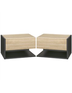 HOMCOM Floating Bedside Table Set of 2, Wall Mounted Bedside Cabinet with Drawer and Open Shelf, Modern Nightstand for Bedroom, 