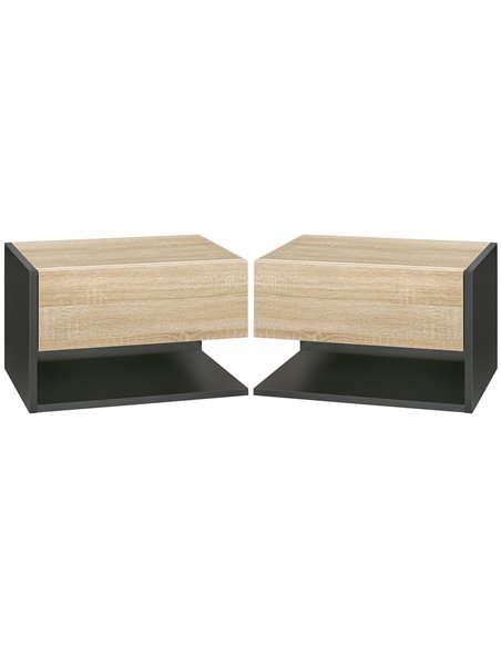 HOMCOM Floating Bedside Table Set of 2, Wall Mounted Bedside Cabinet with Drawer and Open Shelf, Modern Nightstand for Bedroom,  - pic 173463 | FastDaddyshop