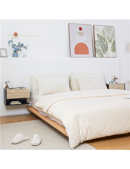 HOMCOM Floating Bedside Table Set of 2, Wall Mounted Bedside Cabinet with Drawer and Open Shelf, Modern Nightstand for Bedroom,  - pic 173464 | FastDaddyshop