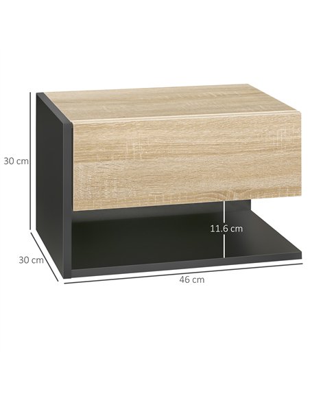 HOMCOM Floating Bedside Table Set of 2, Wall Mounted Bedside Cabinet with Drawer and Open Shelf, Modern Nightstand for Bedroom,  - pic 173465 | FastDaddyshop