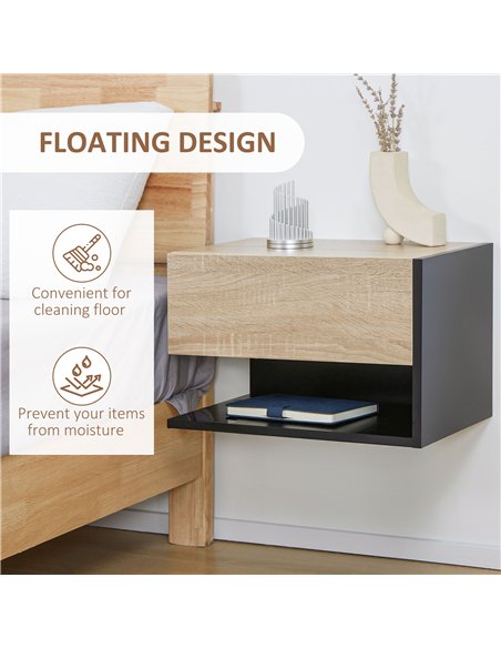HOMCOM Floating Bedside Table Set of 2, Wall Mounted Bedside Cabinet with Drawer and Open Shelf, Modern Nightstand for Bedroom,  - pic 173466 | FastDaddyshop