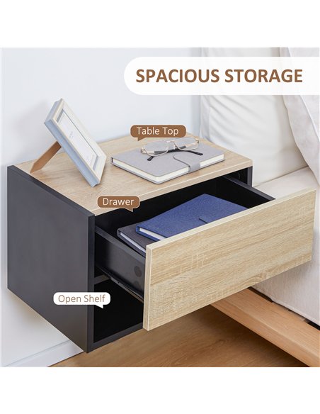HOMCOM Floating Bedside Table Set of 2, Wall Mounted Bedside Cabinet with Drawer and Open Shelf, Modern Nightstand for Bedroom,  - pic 173467 | FastDaddyshop