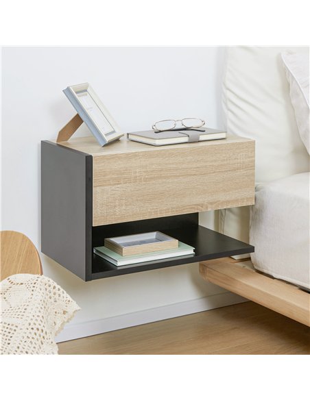 HOMCOM Floating Bedside Table Set of 2, Wall Mounted Bedside Cabinet with Drawer and Open Shelf, Modern Nightstand for Bedroom,  - pic 173470 | FastDaddyshop
