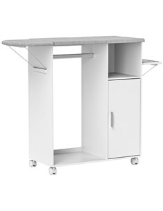 HOMCOM Rolling Ironing Board Cabinet, Foldable Ironing Station with Storage, Wheels for Home, Laundry Room, White