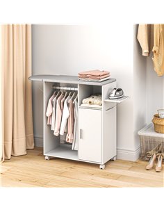 HOMCOM Rolling Ironing Board Cabinet, Foldable Ironing Station with Storage, Wheels for Home, Laundry Room, White 2