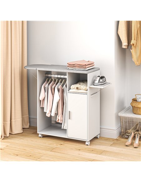 HOMCOM Rolling Ironing Board Cabinet, Foldable Ironing Station with Storage, Wheels for Home, Laundry Room, White - pic 173473 | FastDaddyshop