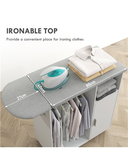 HOMCOM Rolling Ironing Board Cabinet, Foldable Ironing Station with Storage, Wheels for Home, Laundry Room, White - pic 173475 | FastDaddyshop
