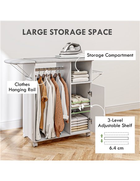HOMCOM Rolling Ironing Board Cabinet, Foldable Ironing Station with Storage, Wheels for Home, Laundry Room, White - pic 173477 | FastDaddyshop