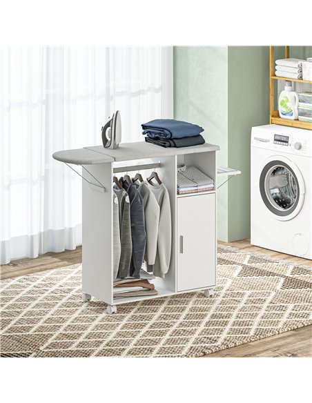 HOMCOM Rolling Ironing Board Cabinet, Foldable Ironing Station with Storage, Wheels for Home, Laundry Room, White - pic 173479 | FastDaddyshop