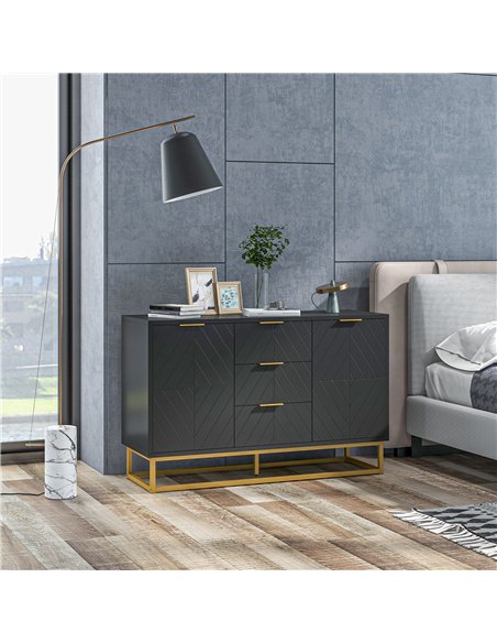 HOMCOM Sideboard with 3 Drawers and Adjustable Shelves for Living Room - Black - pic 173482 | FastDaddyshop