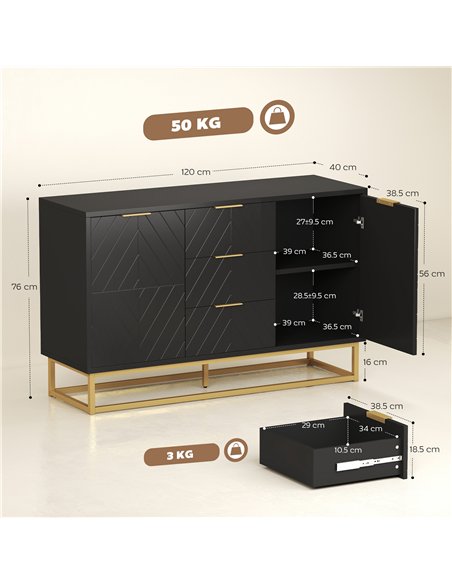 HOMCOM Sideboard with 3 Drawers and Adjustable Shelves for Living Room - Black - pic 173483 | FastDaddyshop