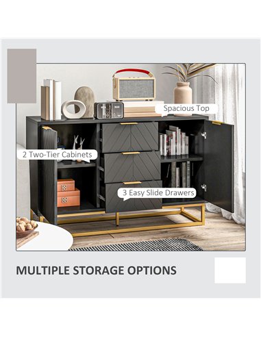 HOMCOM Sideboard with 3 Drawers and Adjustable Shelves for Living Room - Black