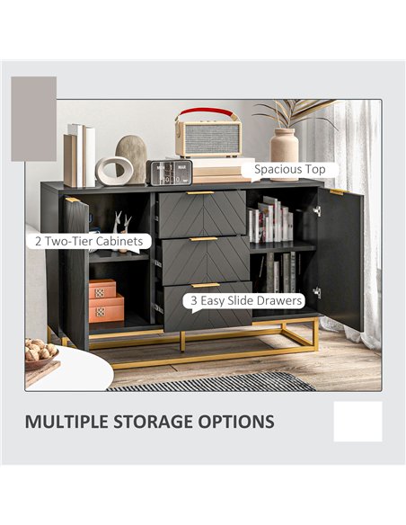 HOMCOM Sideboard with 3 Drawers and Adjustable Shelves for Living Room - Black - pic 173485 | FastDaddyshop