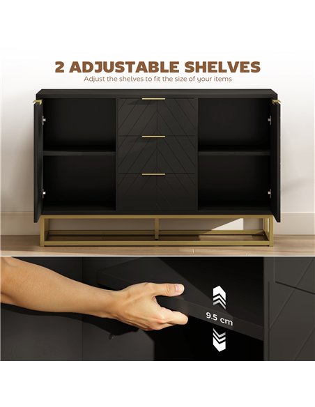 HOMCOM Sideboard with 3 Drawers and Adjustable Shelves for Living Room - Black - pic 173486 | FastDaddyshop