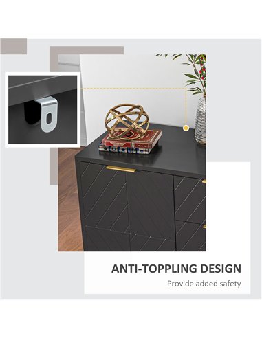HOMCOM Sideboard with 3 Drawers and Adjustable Shelves for Living Room - Black