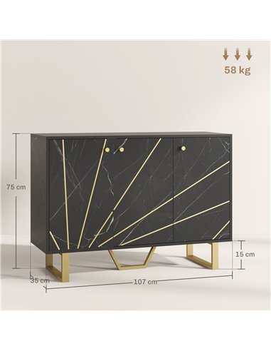 HOMCOM Sideboard Storage Cabinet, Modern Storage Cupboard with Adjustable Shelves and Metal Legs for Living Room, Kitchen, Dinin