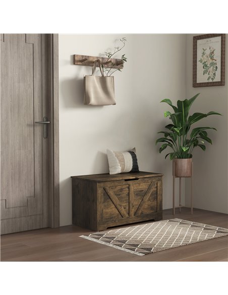 HOMCOM 100L Home Storage Box, with Safety Hinges - Rustic Brown - pic 173509 | FastDaddyshop