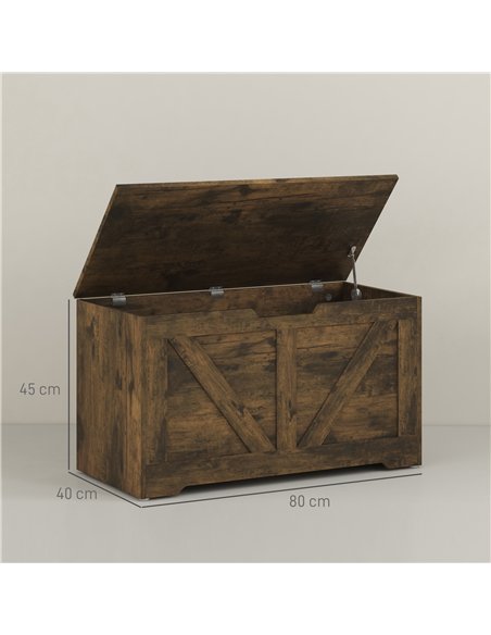 HOMCOM 100L Home Storage Box, with Safety Hinges - Rustic Brown - pic 173510 | FastDaddyshop