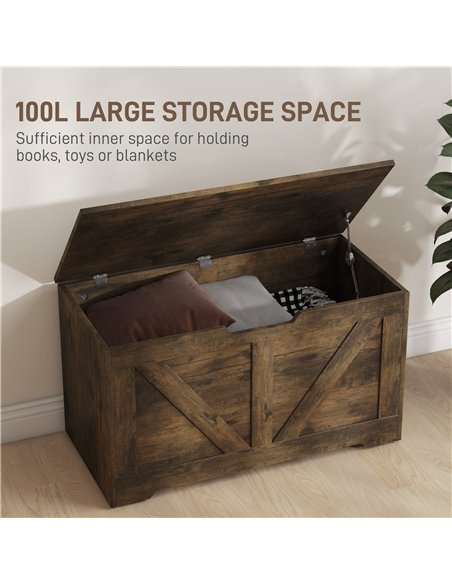 HOMCOM 100L Home Storage Box, with Safety Hinges - Rustic Brown - pic 173511 | FastDaddyshop