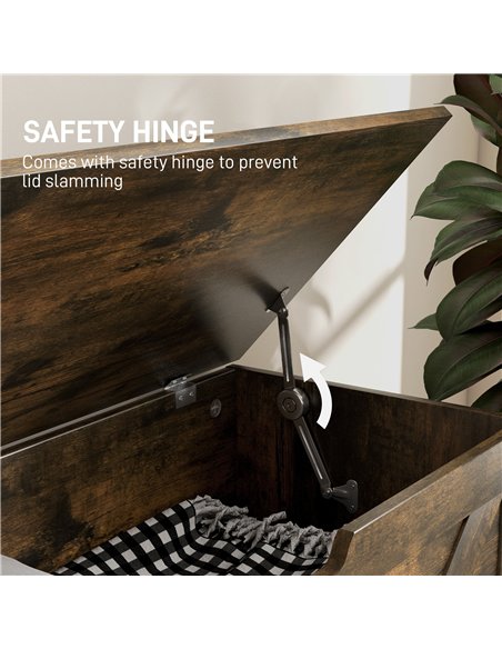 HOMCOM 100L Home Storage Box, with Safety Hinges - Rustic Brown - pic 173512 | FastDaddyshop