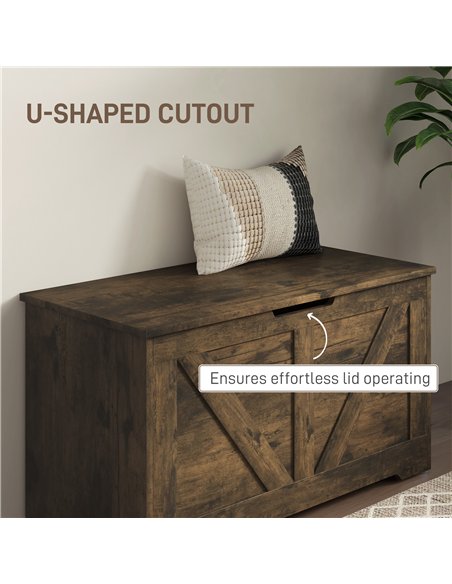 HOMCOM 100L Home Storage Box, with Safety Hinges - Rustic Brown - pic 173514 | FastDaddyshop