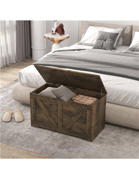 HOMCOM 100L Home Storage Box, with Safety Hinges - Rustic Brown - pic 173515 | FastDaddyshop
