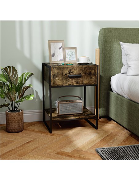 HOMCOM Modern Bedside Table - Rustic Brown - pic 173527 | FastDaddyshop