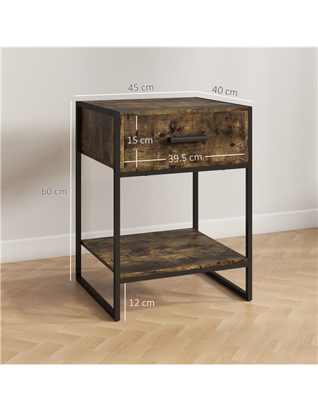 HOMCOM Modern Bedside Table - Rustic Brown - pic 173528 | FastDaddyshop